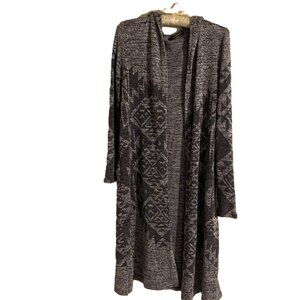 Do Everything in Love Duster Cardigan Sweater Black Gray Aztec Print Women's